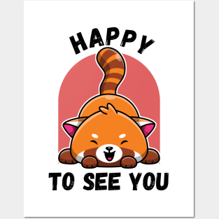 kawaii red panda happy to see you Posters and Art